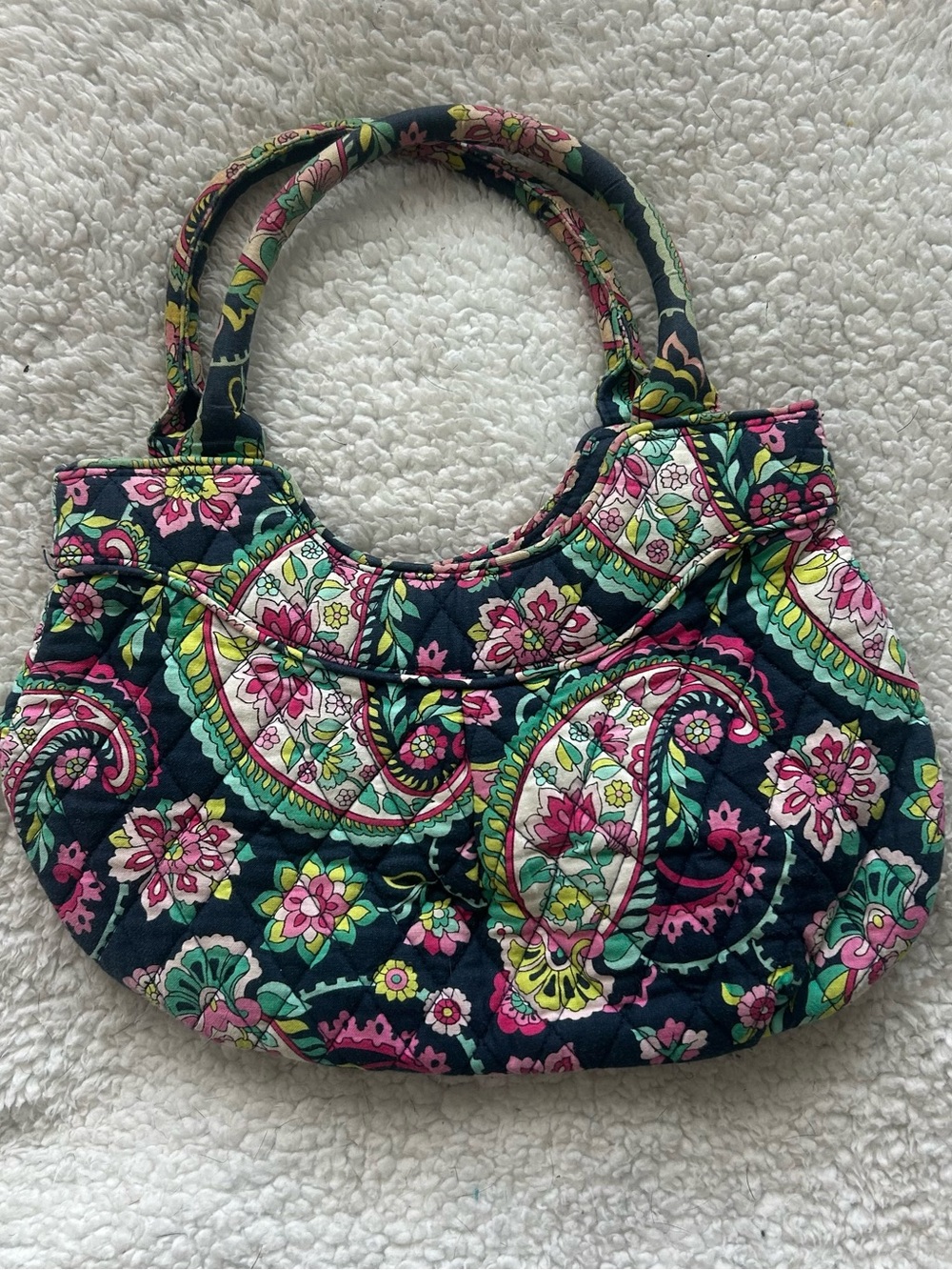 Vera Bradley Quilted Paisley Floral Hand Bag in Pink, Green & Navy